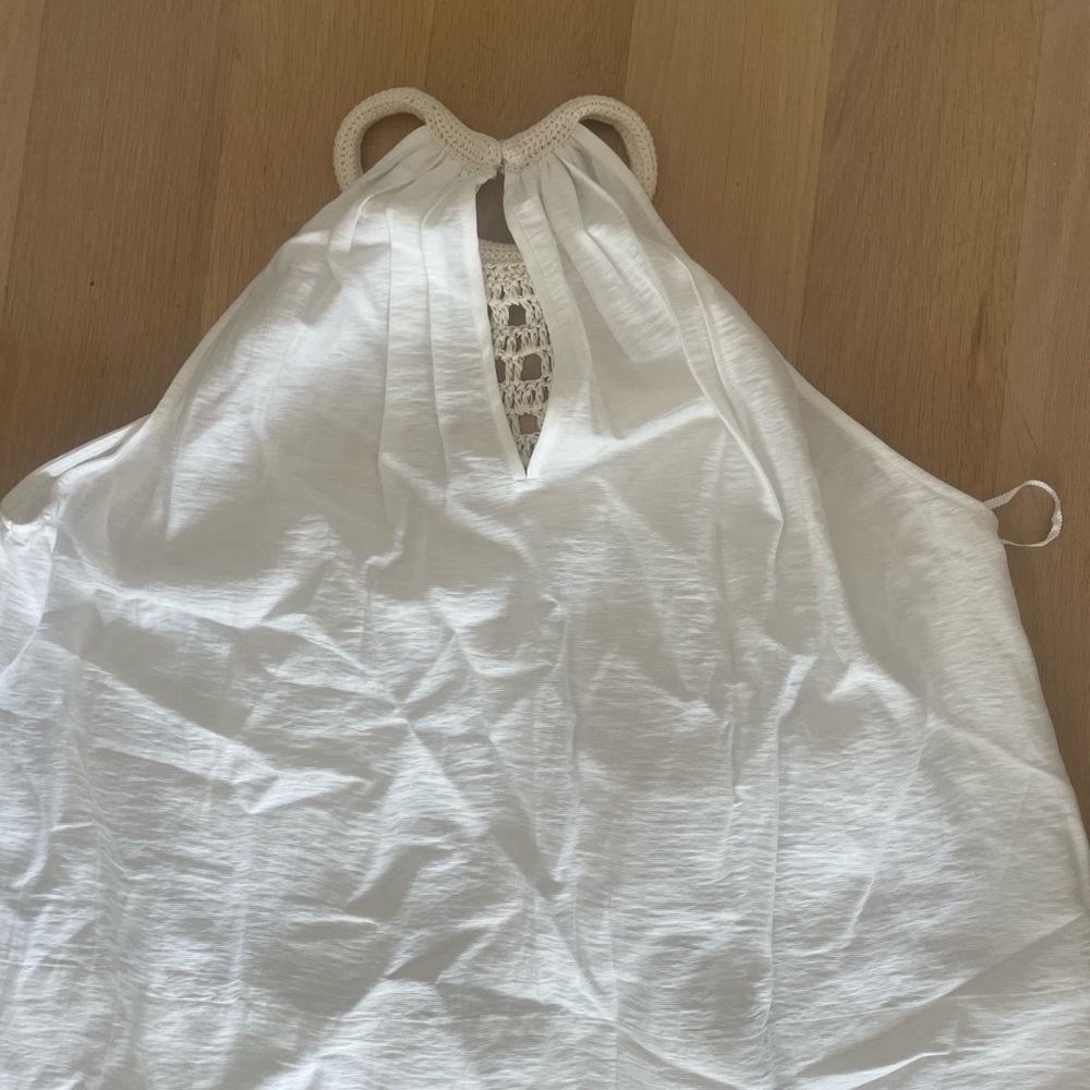 A.L.C. White Halter Blouse with Cream Crochet Detail - Picture 3 of 4